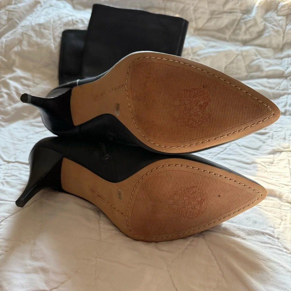 Vince Camuto Women’s Black Leather Strap Knee High Heel Boots - Picture 15 of 16